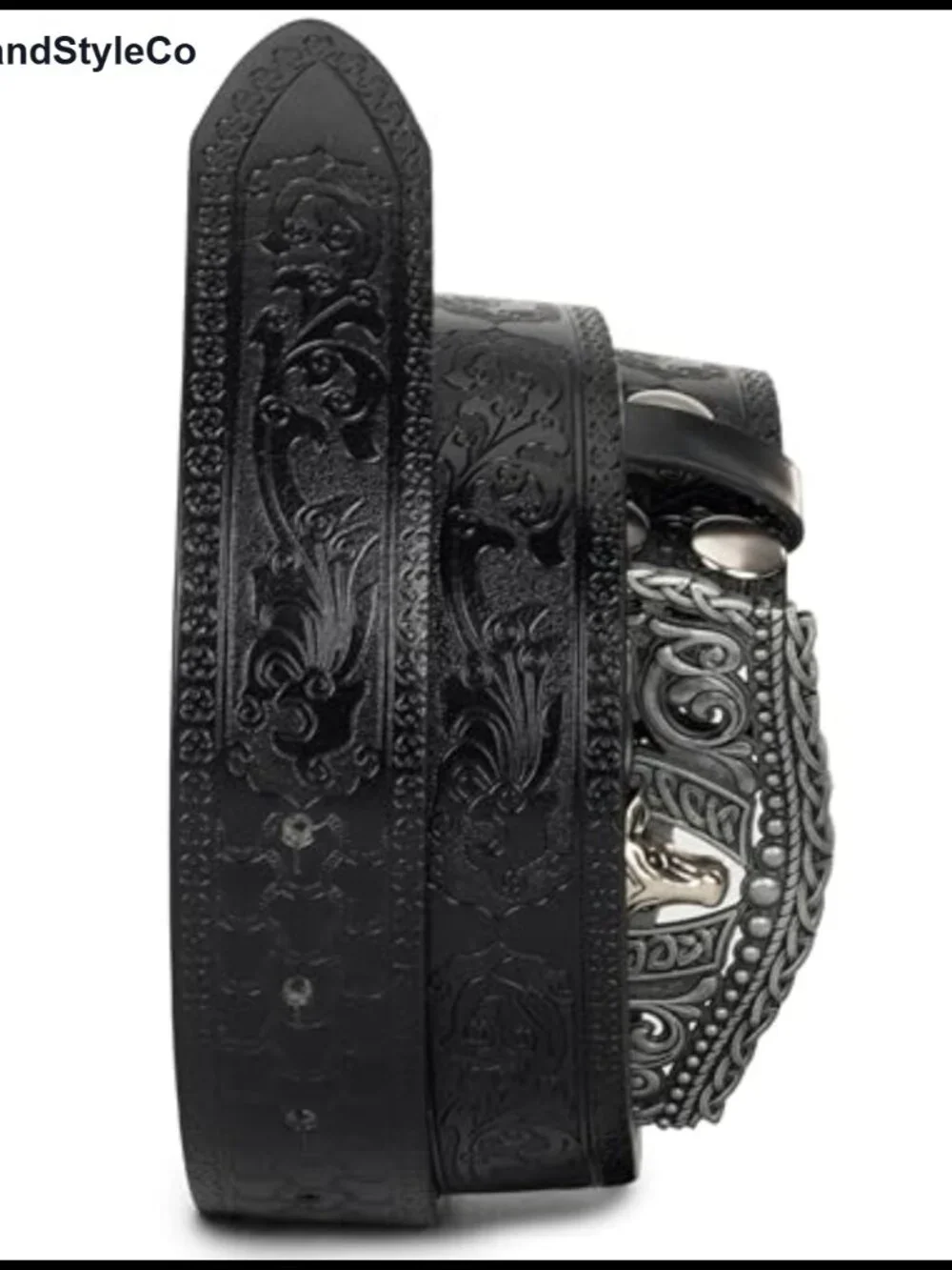 Western Cowboy PU Leather Belt Floral Embossed Bull Buckle Adjustable